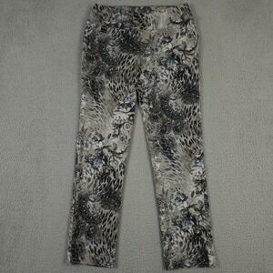 Lisette L Montreal Pants Womens 6 Gray Blue Floral Animal Paisley Pull On Casual